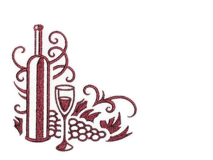 Wine glass motif embroidered quilt label to customize with your personal message
