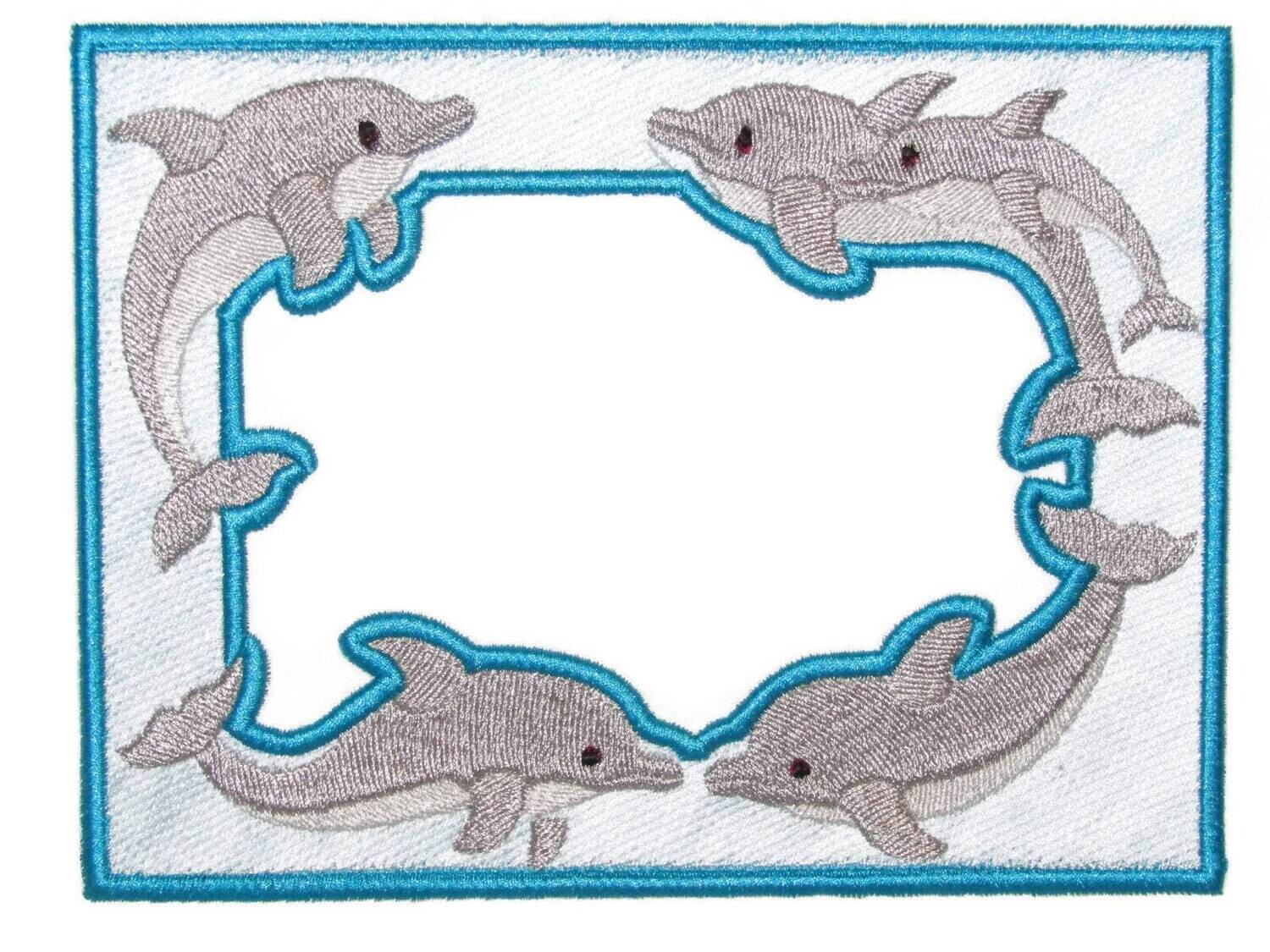 Dolphin frame embroidered quilt label to customize with your personal message
