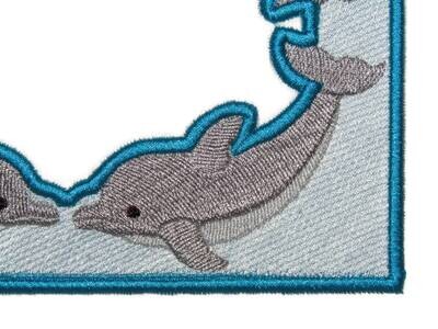 Dolphin frame embroidered quilt label to customize with your personal message
