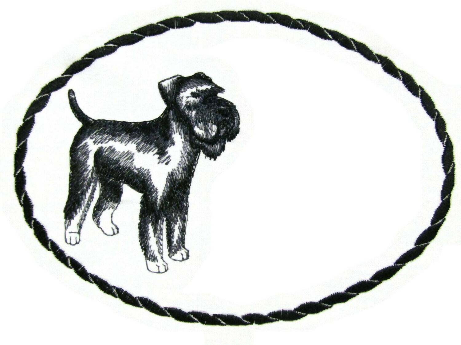 Schnauzer sketch embroidered quilt label to customize with your personal message