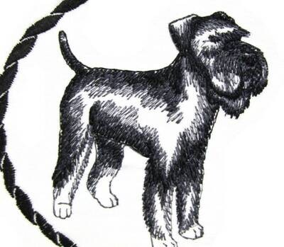 Schnauzer sketch embroidered quilt label to customize with your personal message