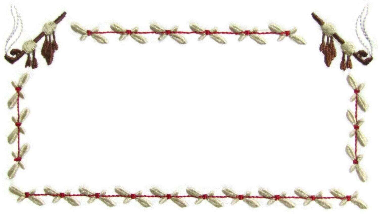 Feathered Pipe embroidered quilt label to customize with your personal message