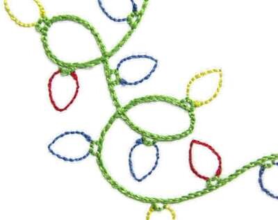 Christmas Lights embroidered quilt label to customize with your personal message
