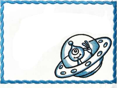 Alien embroidered quilt label to customize with your personal message