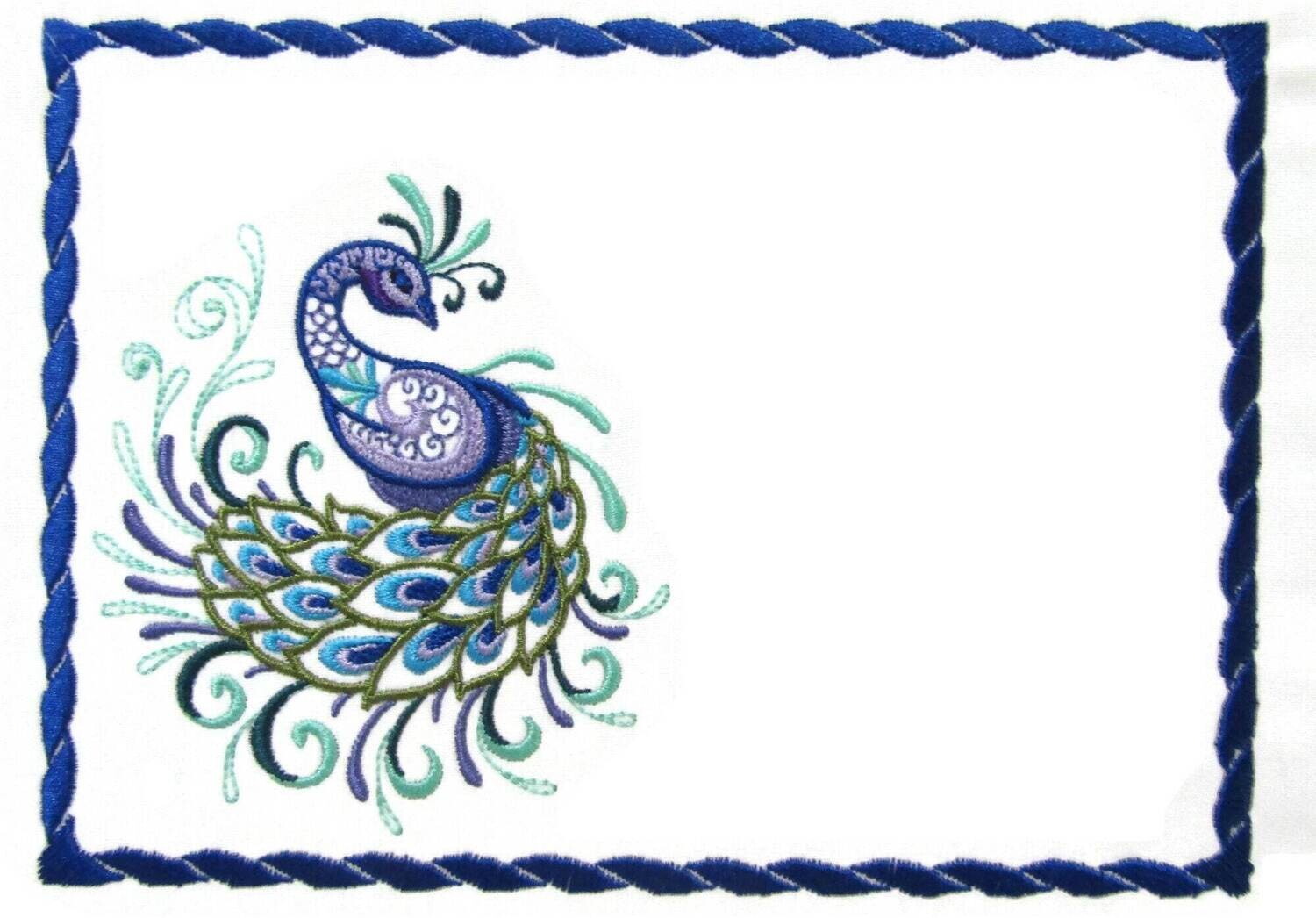 Peacock Filigree Embroidered Quilt Label, Colorful Feathers, add your text, choose font