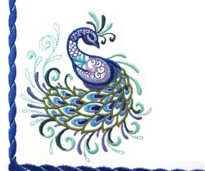 Peacock Filigree Embroidered Quilt Label, Colorful Feathers, add your text, choose font