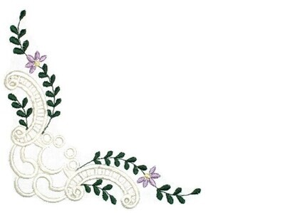 Filigree scroll with greenery floral embroidered quilt label, to customize with your personal message