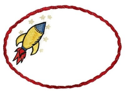 Rocketship embroidered quilt label, to customize with your personal message