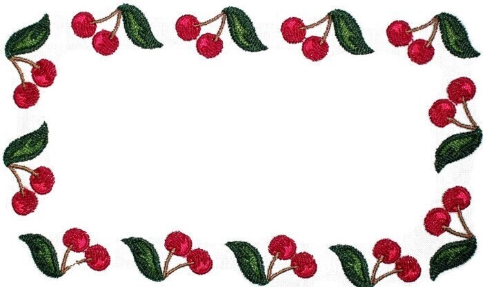 Red cherry framed embroidered quilt label, to customize with your personal message