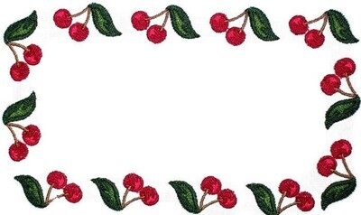Red cherry framed embroidered quilt label, to customize with your personal message