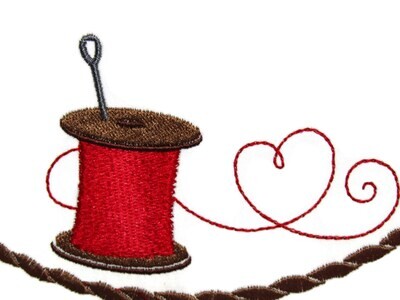 Thread spool embroidered quilt label to customize with your personal message