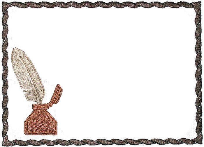 Ink &amp; Feathered quill embroidered quilt label to customize with your personal message