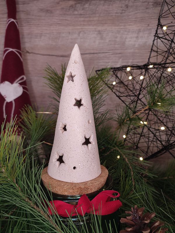 Sapin photophore étoilé pailleté - création artisanale