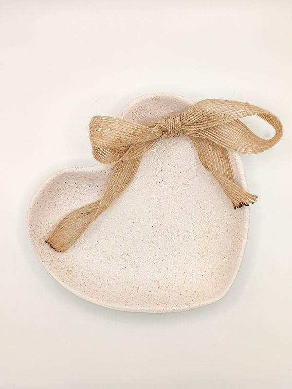 Coupelle coeur à noeud - beige pailleté mat - création artisanale