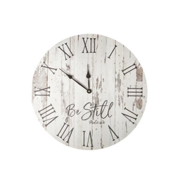 Be Still Whitewash 17 x 17 Solid Wood Hanging Wall Plaque Clock