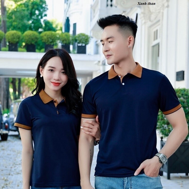 ÁO POLO ĐÔI NAM NỮ, CỔ PHỐI VIỀN, CHẤT COTTON CÁ SẤU 4 CHIỀU THẤM HÚT MỒ HÔI - EVA SHOES
