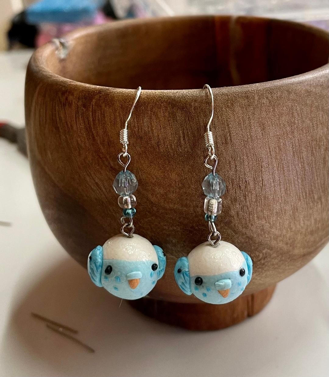 Baby blue budgie earring sterling silver polymer clay earrings