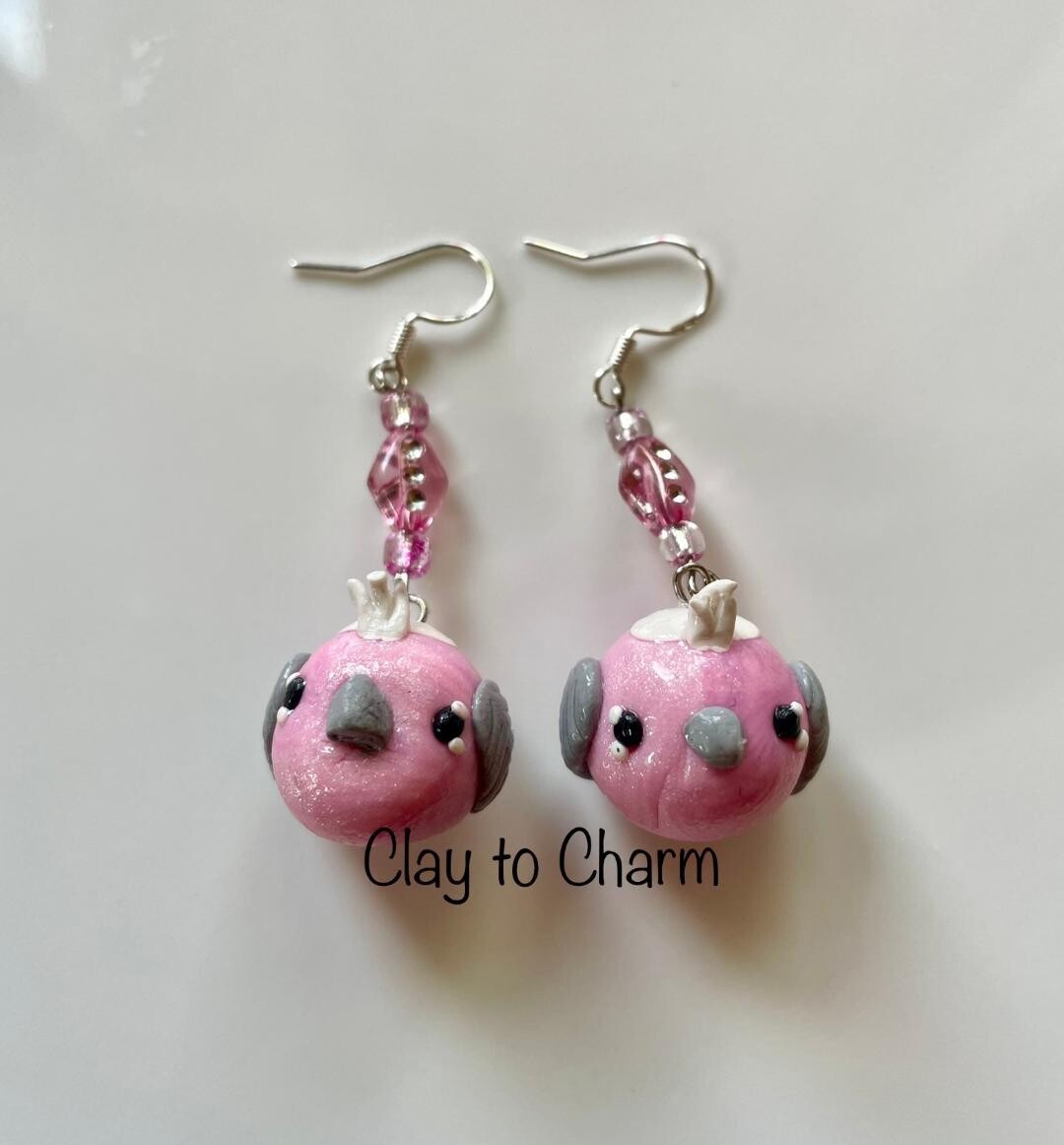 Galah polymer clay serling silver earrings