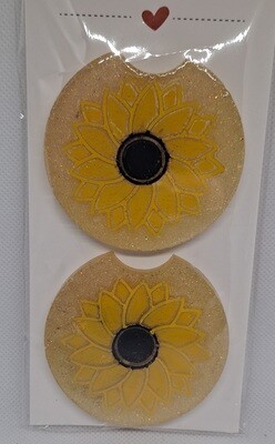 2pk Yellow Sunflower 2.5 inch Car Coaster