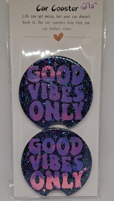 2 pk Good Vibes Only 2.5 inch Car Coasters