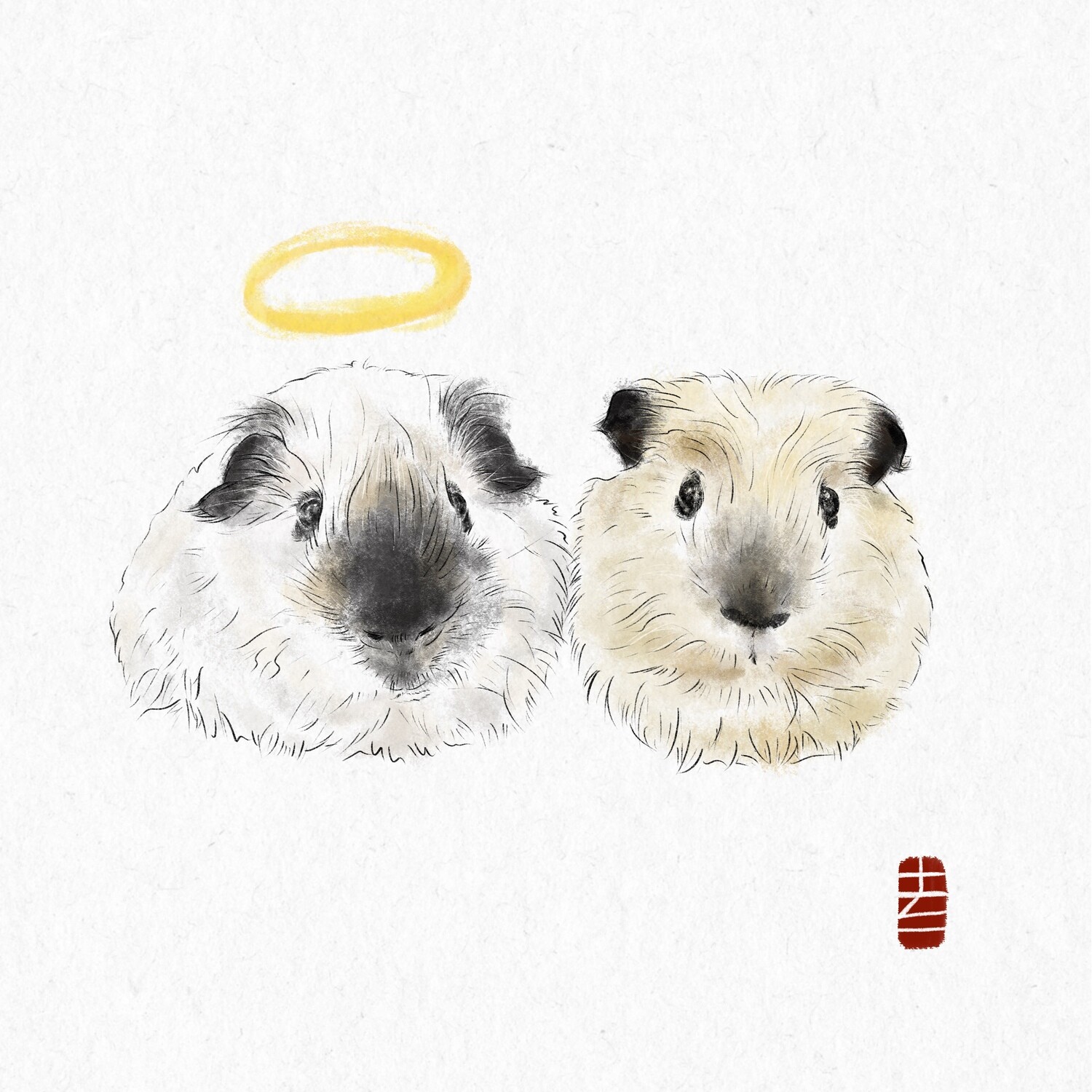 Custom PET(dog,puppy, cat, mouse,bird...) Face Drawing from Photo - Personalized Pet Portrait - Digital JPG Download for DIY Projects - Detailed Pet Drawing for Crafting-------double character