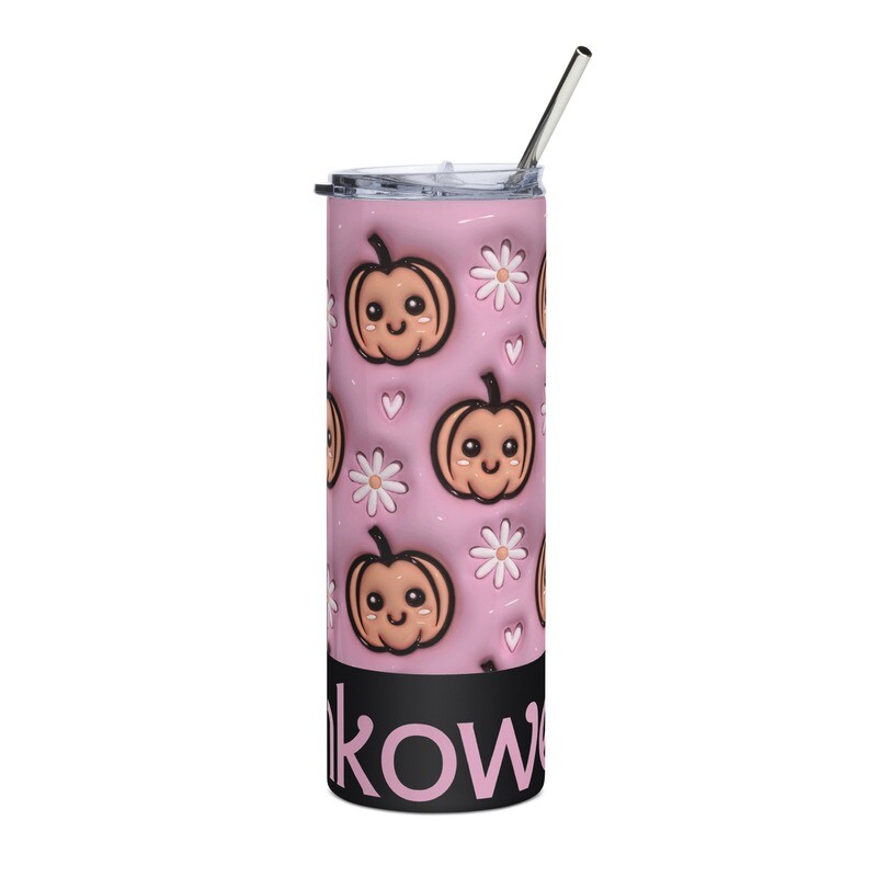 Pink-O-Ween Pumpkins and Daisies 20oz Skinny Stainless Steel Tumbler