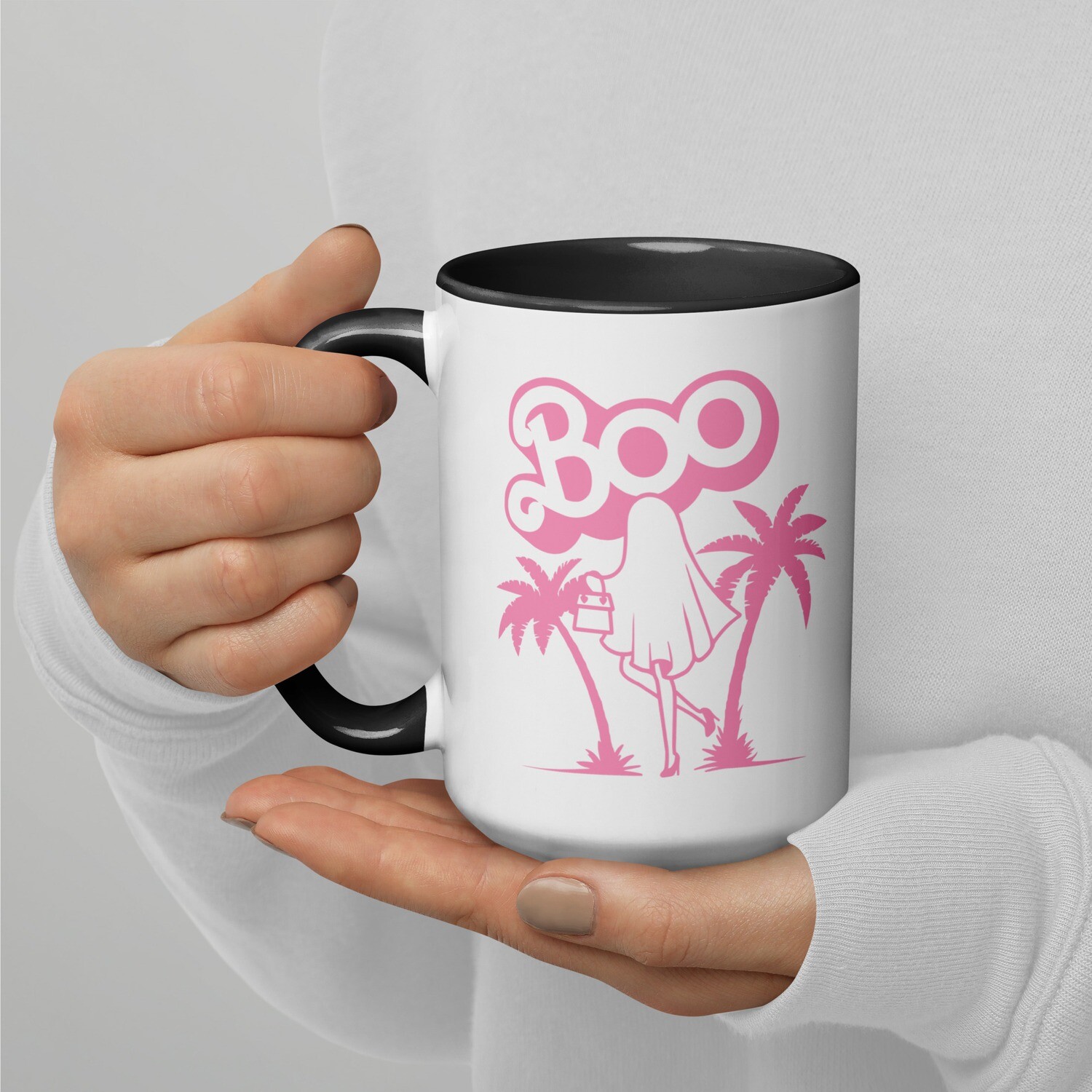 Pink Boo Ghost in Heels 15oz Mug with Color Inside