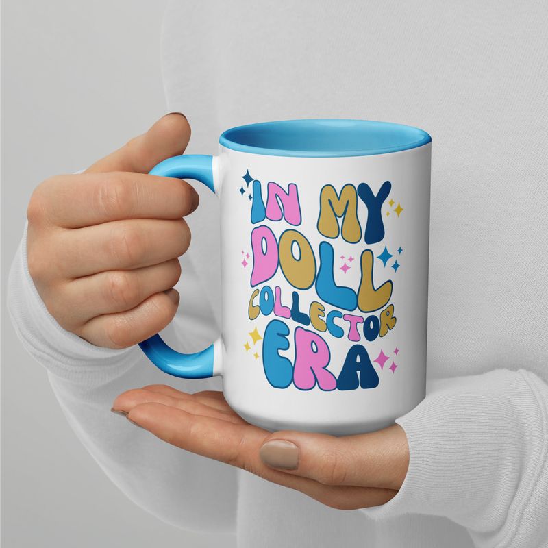 In My Doll Collector Era 15oz Mug with Blue Accents