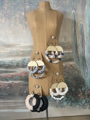 Matching Macrame Woven Wooden Earring and Bracelet Set