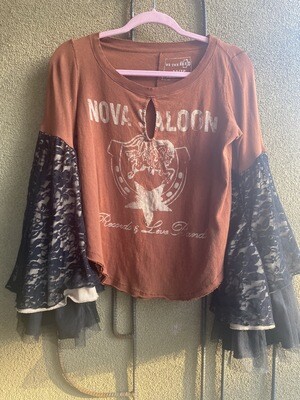 We The Free Cowboy &amp; Lace Bell Sleeve Top XS