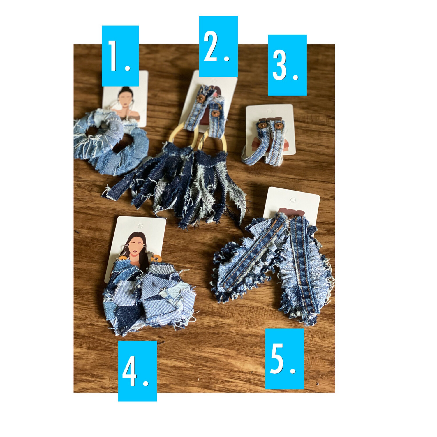 One-of-a-kind Denim Upcycled Earrings
