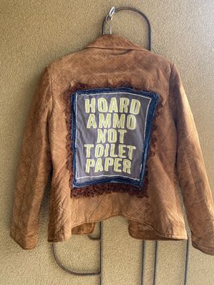 Hoard Ammo Not Toilet Paper Sonoma suede Mama Made USA reworked women’s M reworked jacket with comical design.