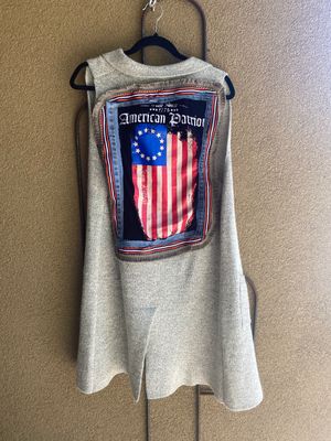 Monteau Mama Made USA reworked women’s long vest with patriotic design size medium.