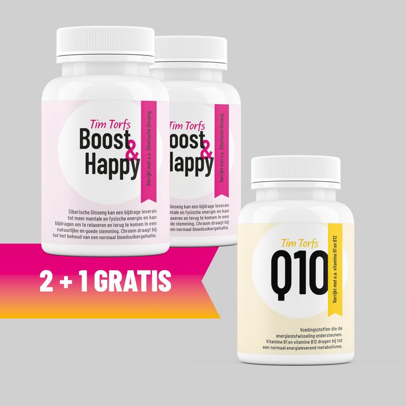 2 potjes Carnitine Boost &amp; Happy + Q10 GRATIS