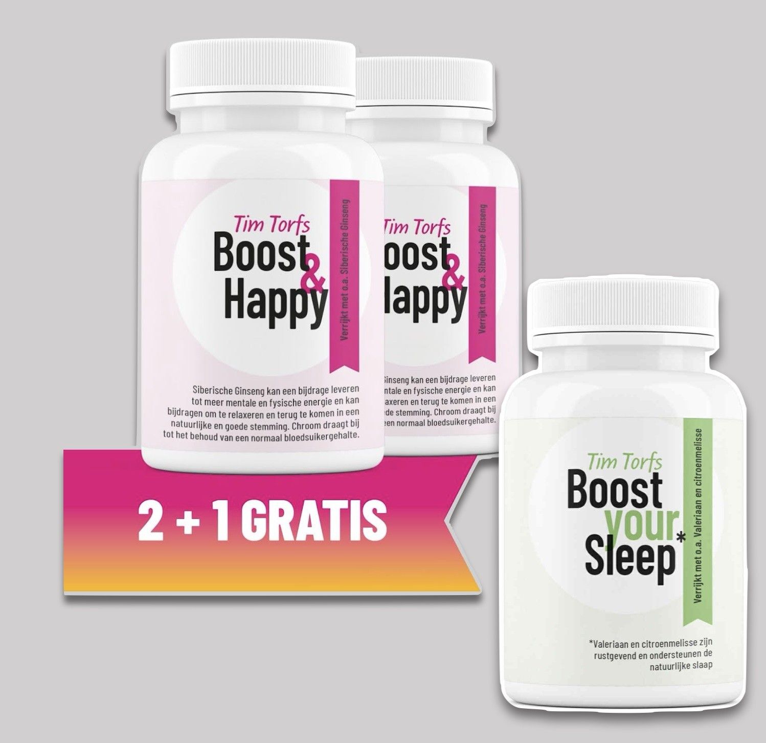 2 potjes Carnitine Boost &amp; Happy + Boost your Sleep 60 caps GRATIS