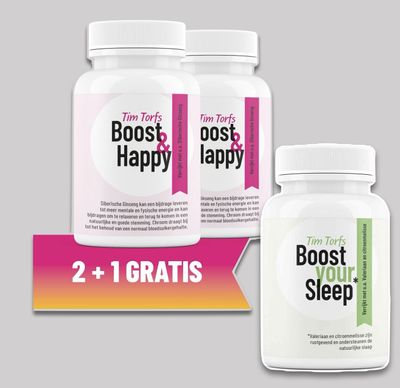 2 potjes Carnitine Boost & Happy + Boost your Sleep 60 caps GRATIS