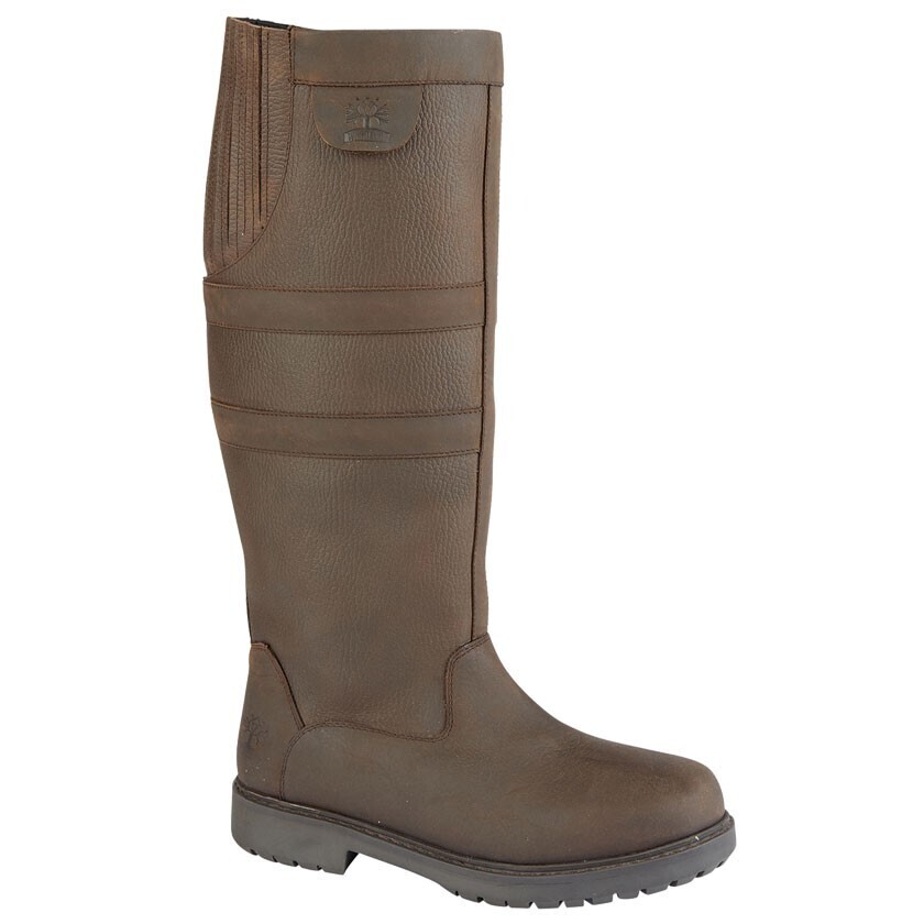 HAILEY Dark Brown Waxy Leather Gusset tall Country Boots with Viltex PE Waterproof Membrane