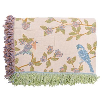 Cotton Throw / Bedspread &#39;Bird Meadow&#39;