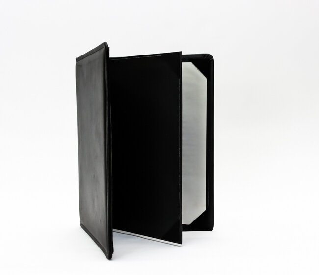 Tablecraft 8.5"x11" 4 View Menu Black Faux Leather
