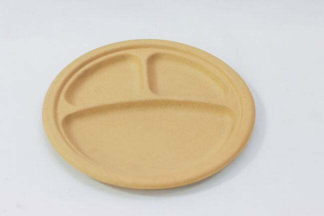 BE Green 10" Round Fiber Plate 3 Comp (125/Bag)