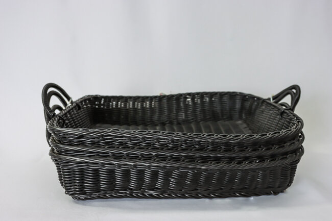 WC Poly Woven Baskets Rectangular w/Handles Black