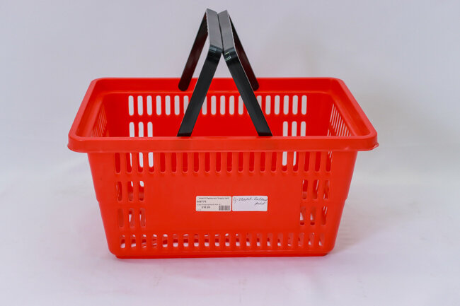 Single Shopping/ Hand Basket Red 18"L X 12"W X 10"H With Plastic Handle Single Shopping/ Hand Basket Red 18"L X 12"W X 10"H With Plastic Handle
