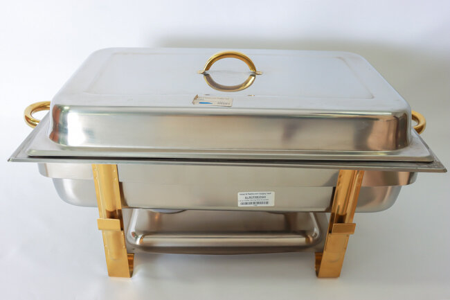 TG 8 qt Chafer Oblong Gold Accented TG 8 qt Chafer Oblong Gold Accented