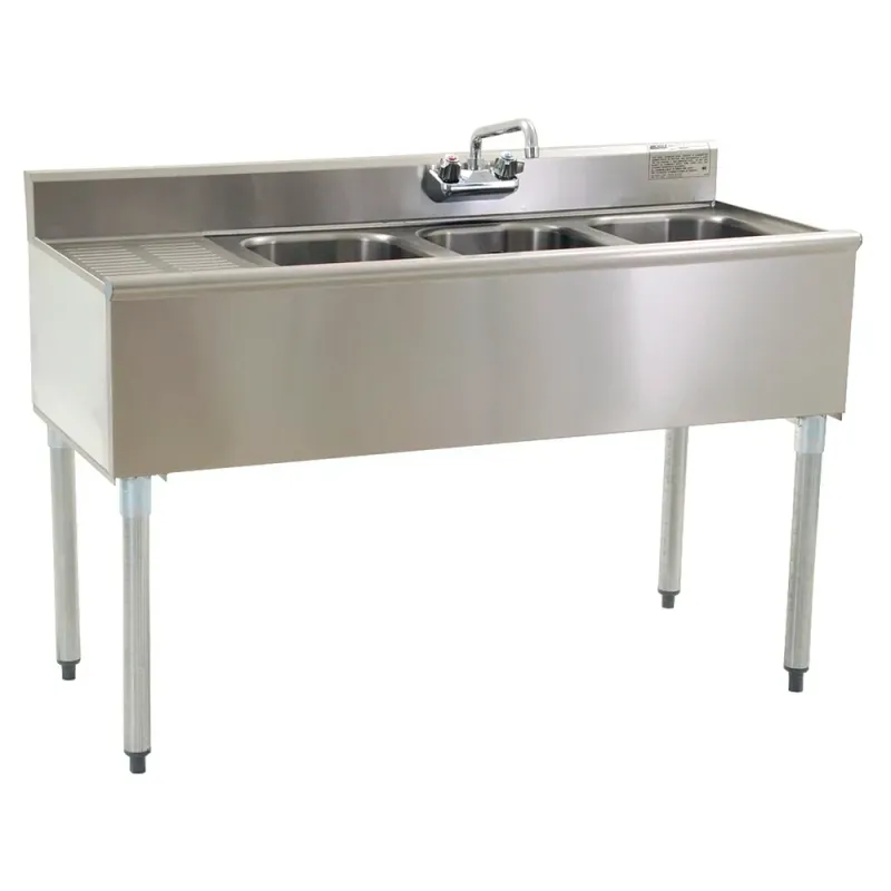 META 48"x20" Underbar 3 Compartment Sink (3) 10"x14" Sink Bowl (1) 4" Faucet 13" Left Drainboard
