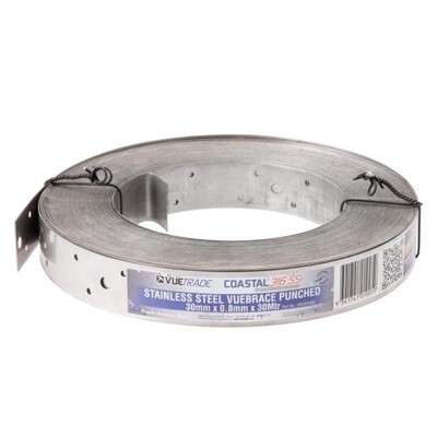 STAINLESS STEEL VUEBRACE PUNCHED 30mm X 0.8mm X 15mt