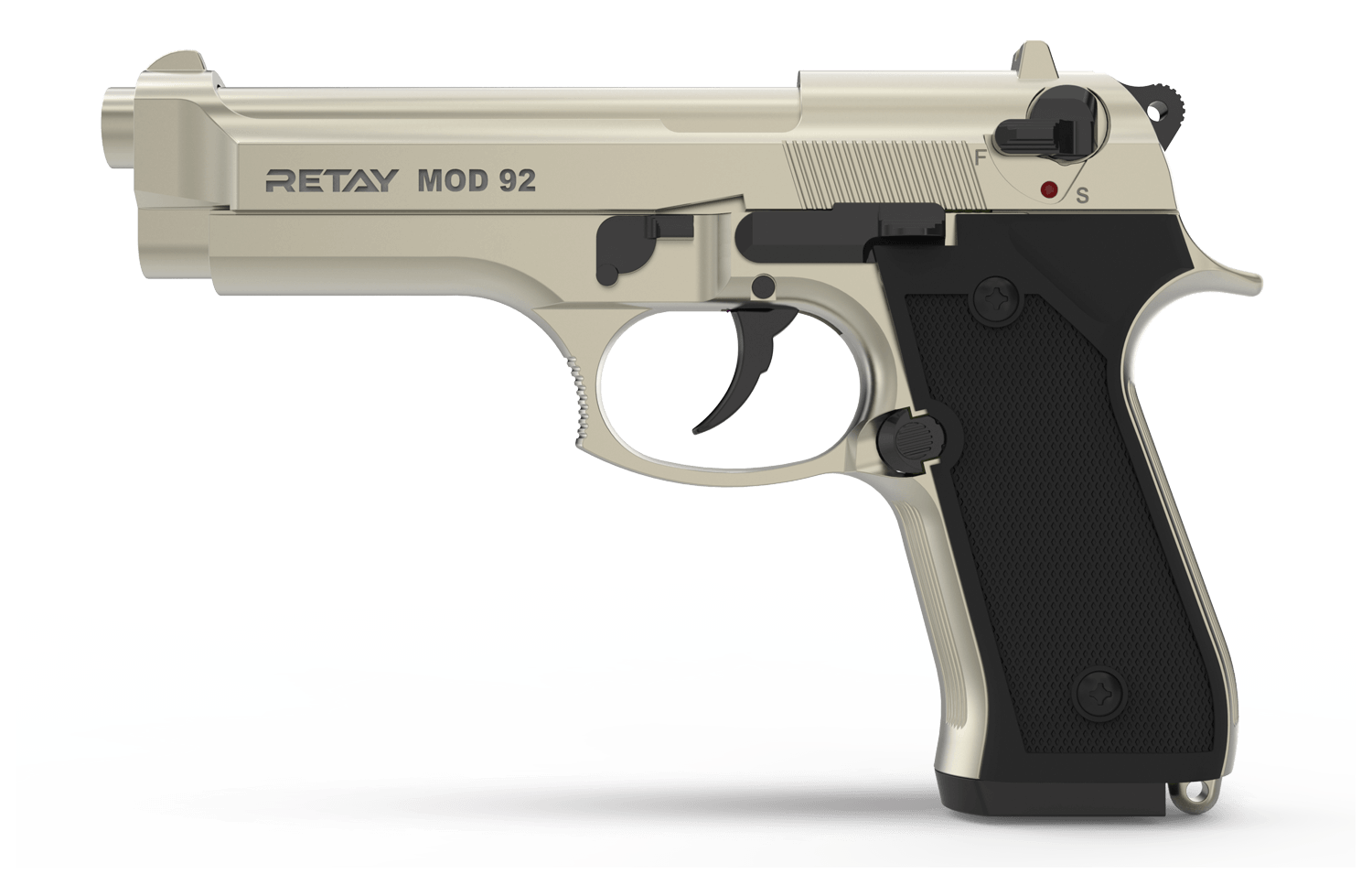 Retay Mod 92 chrome Baretta 9mm Blank Gun +10 Blank Bullets and holster