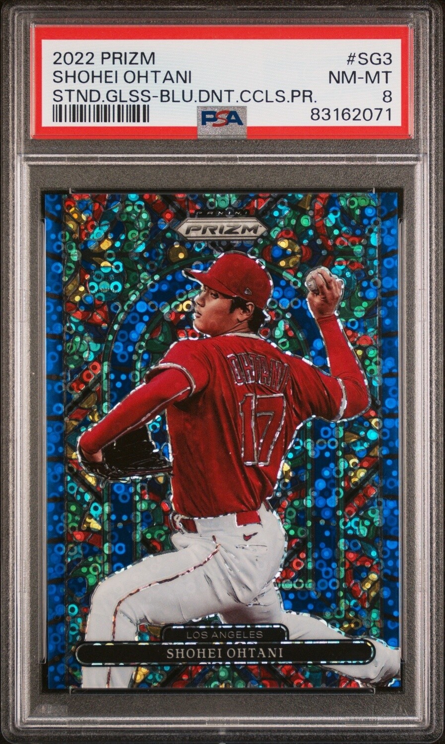 2022 Prizm Stained Glass Blue Donut Shohei Ohtani /199 PSA 8