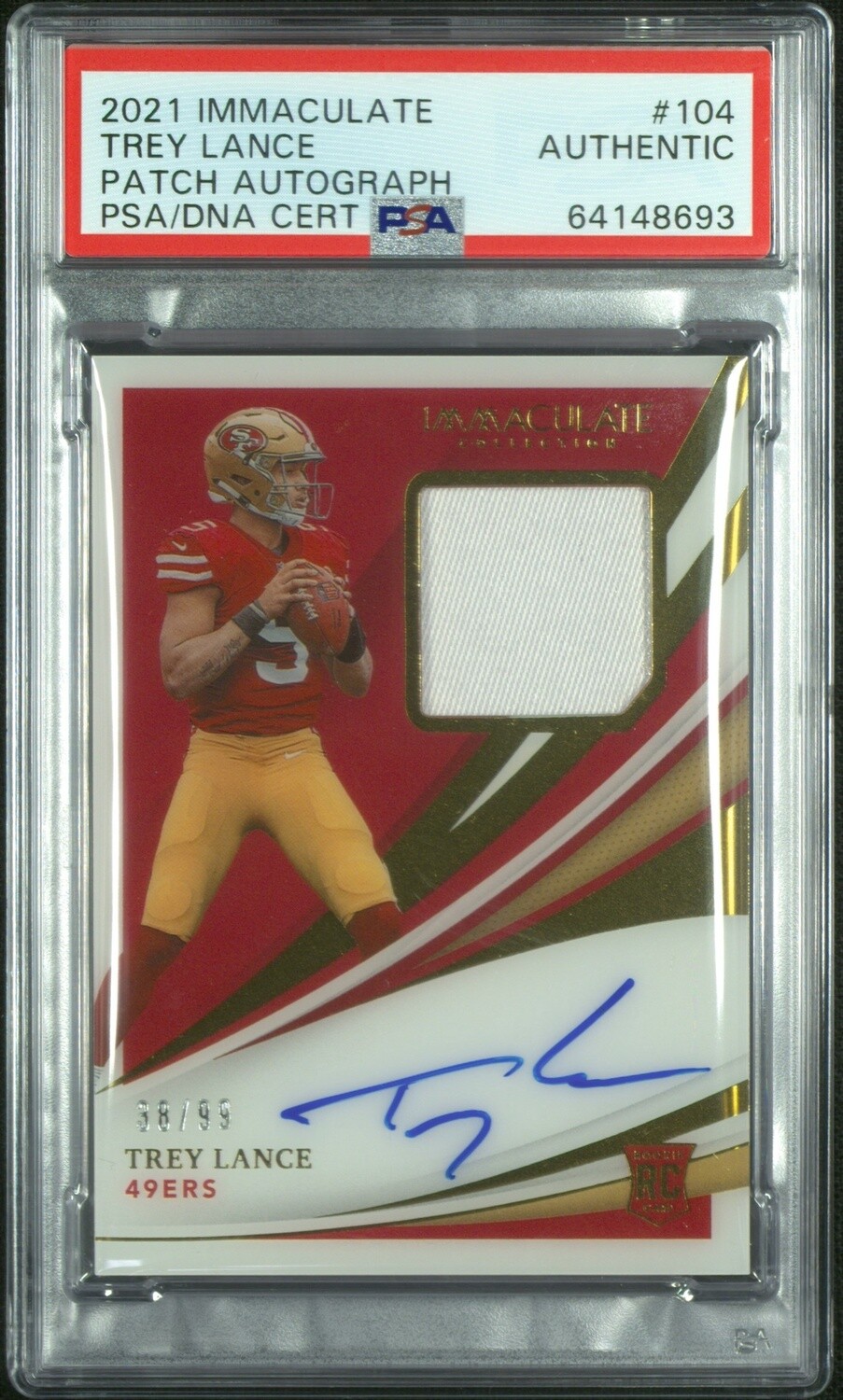 2021 Immaculate Collection Trey Lance 104 /99 PSA Authentic