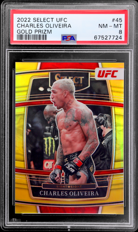 2022 Panini Select UFC Concourse Gold Prizm Charles Oliveira #45 /10 PSA 8