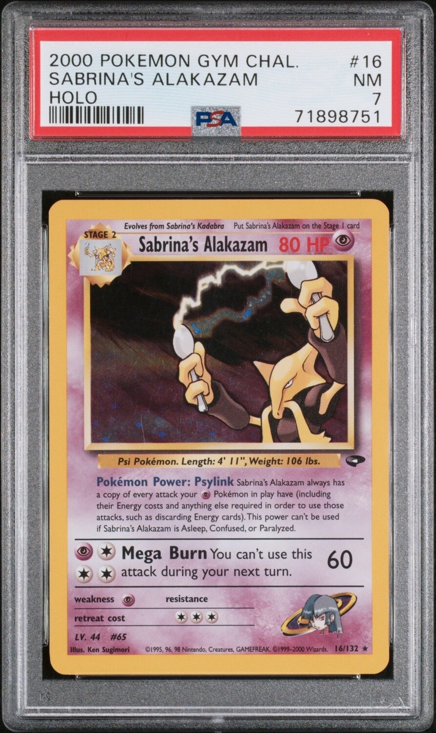 2000 Pokemon Gym Challenge Holo Sabrina's Alakazam 16 PSA 7